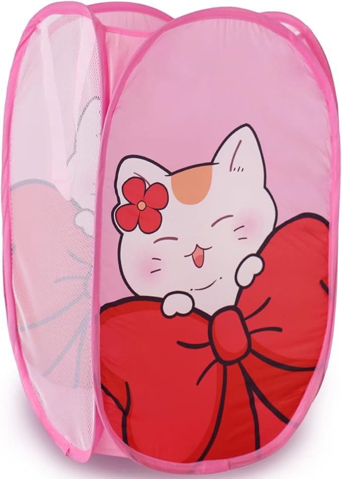 Cute Foldable Laundry Toys Tidy Clothes Socks Basket Storage Bag (Pink Kitty Cat)