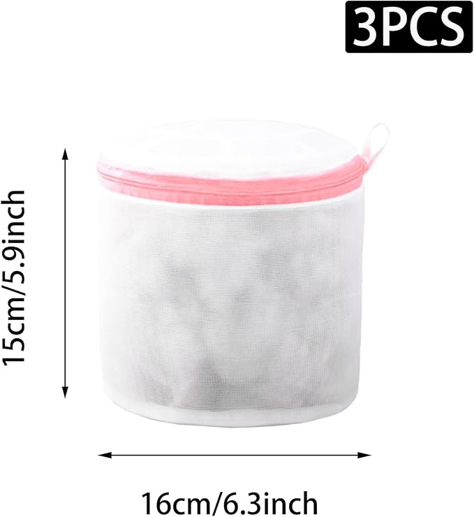 3 Pack Laundry Mesh Bags, Bra Wash Bag with Zips, Lingerie Bags for Laundry Washing Machine Underwear, Delicates, Socks(Pink)