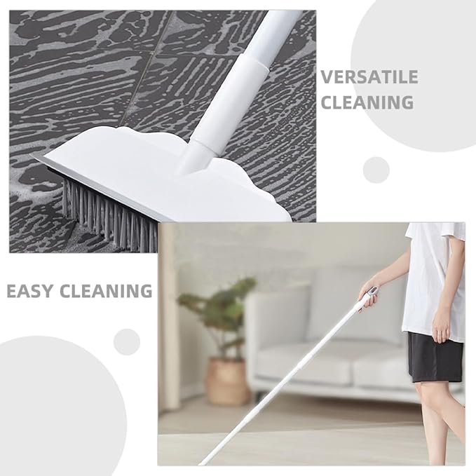 Floor Scrub Brush with Squeegee Long Handle Hard Bristles 2-in-1 Bathroom and Tile Cleaning Scrubbing Brush for Shower and Floor Maintenance