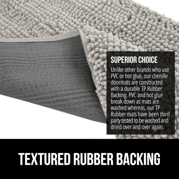 GORILLA GRIP SoakSTOPPER Dog Door Mat, Machine Washable Rug Absorbent Doormat Captures Moisture Mud Dirt, Quick Dry Soft Chenille Entryway Rugs Indoor Entrance Mats for Dog Paws, 24x17 Light Gray