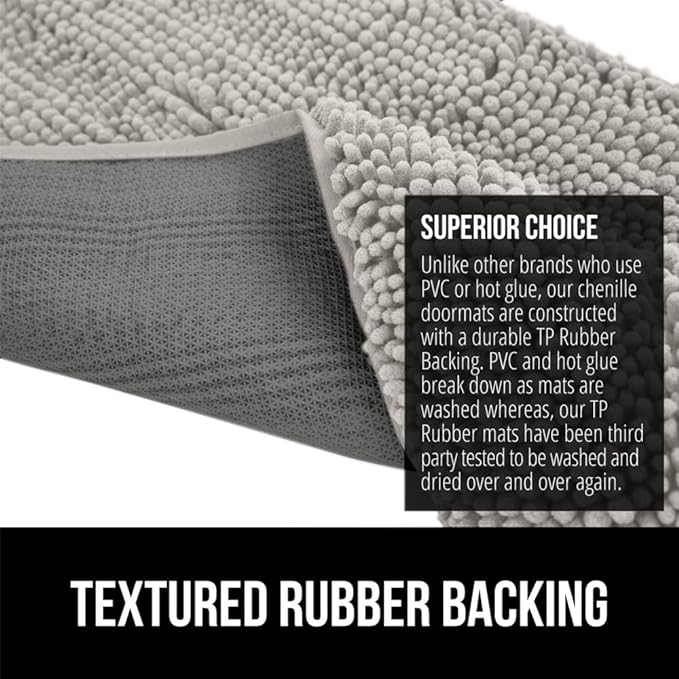 GORILLA GRIP SoakSTOPPER Dog Door Mat, 36x24 Machine Washable Rug Absorbent Doormat Captures Moisture Mud Dirt, Quick Dry Soft Chenille Entryway Rugs Indoor Entrance Mats for Dog Paws, Light Gray
