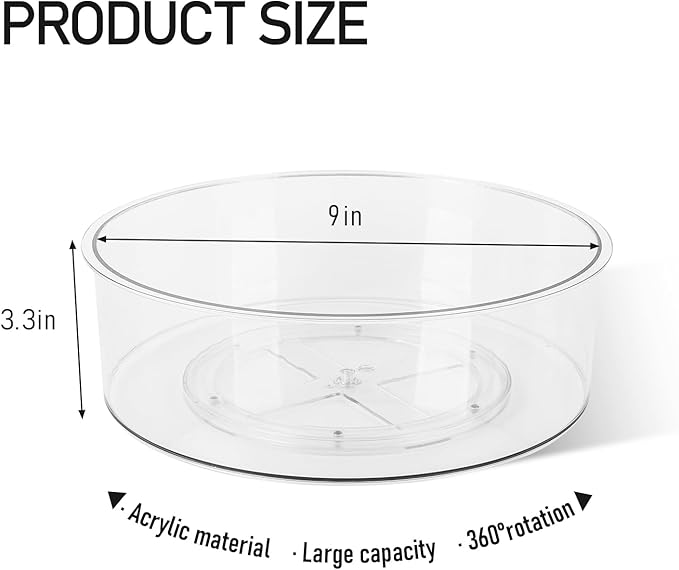 Medicine Bottle Organizer, Rotating Medicine Organizer for Cabinet, 9" Diameter, Transparent Rotary Turntable Organizer for Empty Pill Bottles Medication Supplements Vitamins