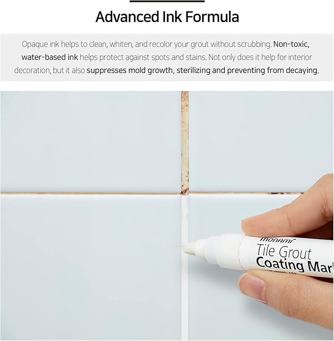 MONAMI Tile Grout Coating Marker 401, Chisel Tip (1.5~4mm), Repair Marker with Replaceable Nib Tips to Restore Grout Lines, Beige, 1 Marker + 2 Extra Tips
