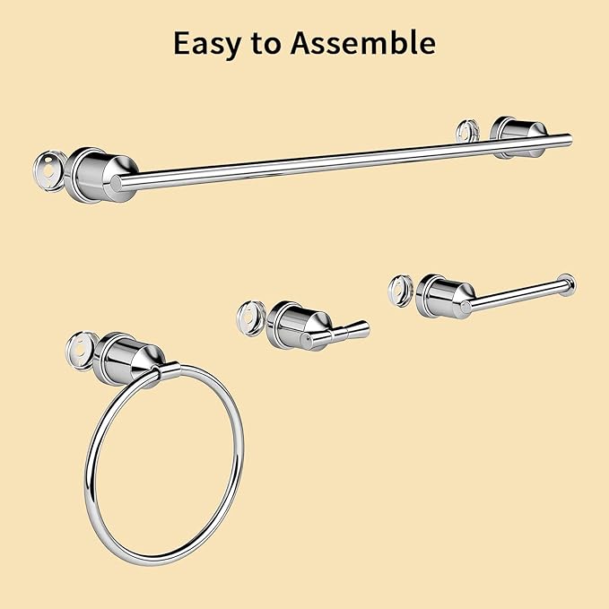 YUMORE Bright Bathroom Hardware Set 4 Pieces,Towel Bar Set Stainless Steel Wall Mounted