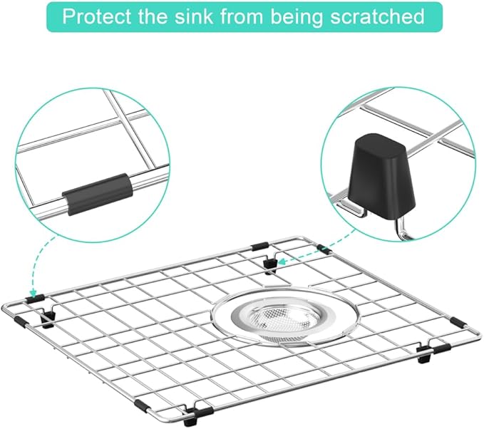 SANNO Kitchen Sink Protectors, 13"X 15" Gird Sink Protector for Kitchen Sink, Grid Sink Protector Kitchen Sink Rack for Bottom of Sink,Rear Drain for Single Bowl, Stainlsee Steel