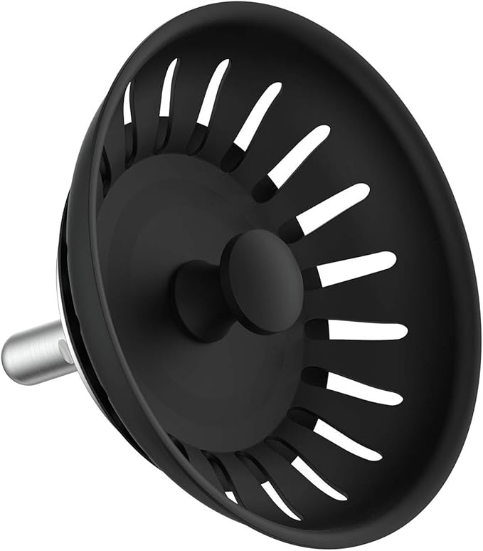 KANARY Stainless Steel Kitchen Sink Strainer Basket-Replacement for Standard Drains(3-1/8 inch)-Ball-lock Rubber Stopper (Single, Matte Black)