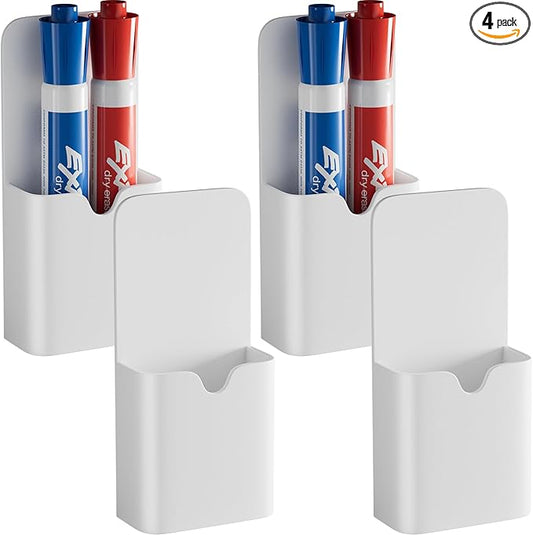 4 packs Magnetic Pen Holder, Magnetic Dry Erase Marker Holder, Magnet Pen Pencil Storage for Fridge, Whiteboard and Locker，School, Office, Home (White)
