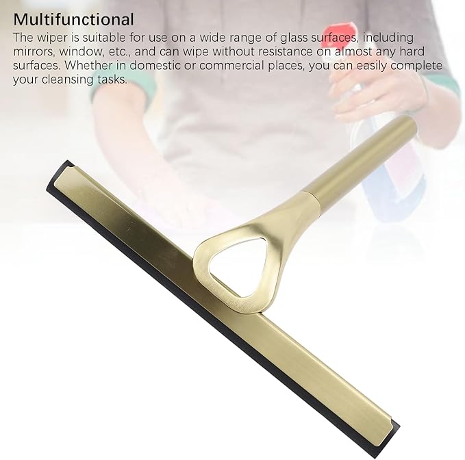 Shower Squeegee for Glass Doors, 304 Stainless Steel Silicone Window Squeegee Bathroom Cleaner Tool Shower Glass Squeegee Shower Door with Hooks for Window Cleaning (Gold)