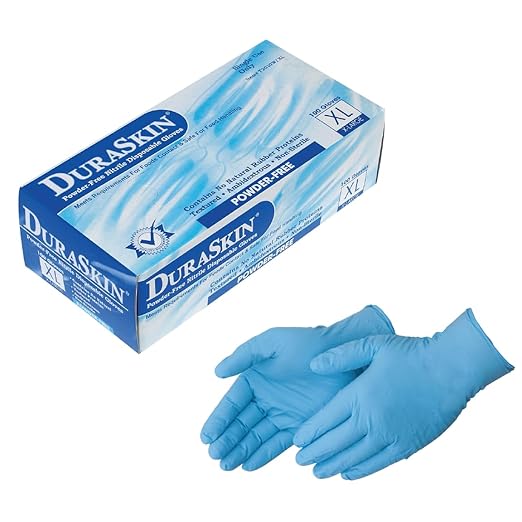 DuraSkin T2010W Nitrile Disposable Gloves, 3.5 Mil - Blue, Large | Powder-Free, Micro-Textured, Industrial Grade | for Janitorial, Cleaning, Manufacturing (Box of 100)