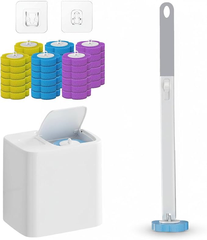 2026 New Disposable Toilet Brush, Disposable Toilet Cleaning System, Ocean/Lemon/Lavender 3 Aromatherapy, Includes Disposable Cleaning Stick, Storage Box and Scented Refill Tabs (Grey-Mix*36)