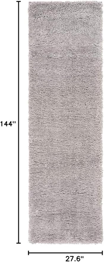 SAFAVIEH Fontana Shag Collection Runner Rug - 2'3" x 12', Grey, Solid Design, Non-Shedding & Easy Care, 2-inch Thick Ideal for High Traffic Areas in Living Room, Bedroom (FNT800F)
