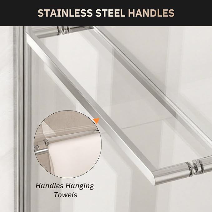 Shower Door 56-60" W x 72" H Semi-Frameless Double Sliding Bathroom Glass Shower Doors for Walk-in Shower with 1/4 inch Clear Tempered Glass, Chrome