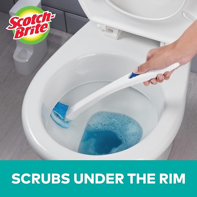Scotch-Brite Disposable Toilet Scrubber Starter Kit, Disposable Refills with Built-in Bleach Alternative, Includes 1 Handle, Storage Caddy and 5 Refills