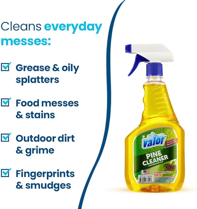 Valor Pine All-Purpose Cleaner with Trigger Sprayer, 32 fl oz – Multi-Surface Household Cleaner, Powerful Degreaser, Biodegradable, Fresh Pine Scent, Kitchen & Bathroom Use (32 Fl Oz (Pack of 12))