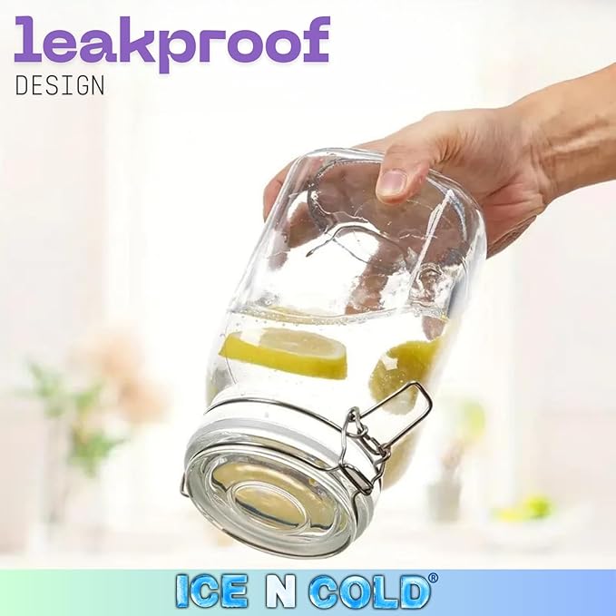 Airtight Glass Storage Jars with Clamp Lid – Food Storage Containers with Rubber Gasket Seal – Pantry & Kitchen Canisters for Dry Goods, Coffee, Sugar, Pasta – 0.4L to 4L Sizes (4, 48oz | 1.4L)
