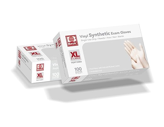 Basic Medical Clear Vinyl Exam Gloves - Latex-Free & Powder-Free - VGPF-3004 (Case of 1,000), Xtra Large