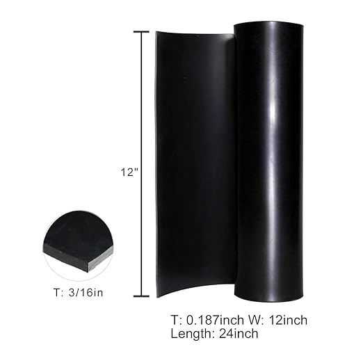 TORRAMI Neoprene Rubber Sheet Roll 3/16" (.187") Thick x 12" Wide x 24" Long for DIY Gaskets, Pads, Seals, Crafts, Flooring,Cushioning of Anti-Vibration, Anti-Slip
