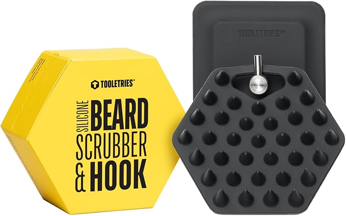 TOOLETRIES Beard Scrub Kit - Silicone Beard Scrubber & Storage Hook, Hydrating Men's Beard Wash - Bathroom & Shower Toiletries for Men, Travel Essentials