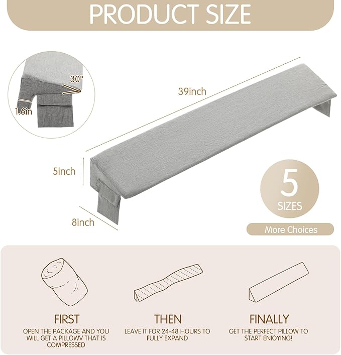 Novabright 39"x 8"x 5" Bed Wedge Pillow Gap Filler for Headboard Gap Filler Bed Wedge Pillow with Side Pocket Gaps Mattress Wedges Gaps Fillers to Stop Items Falling Down, Removable and Washable