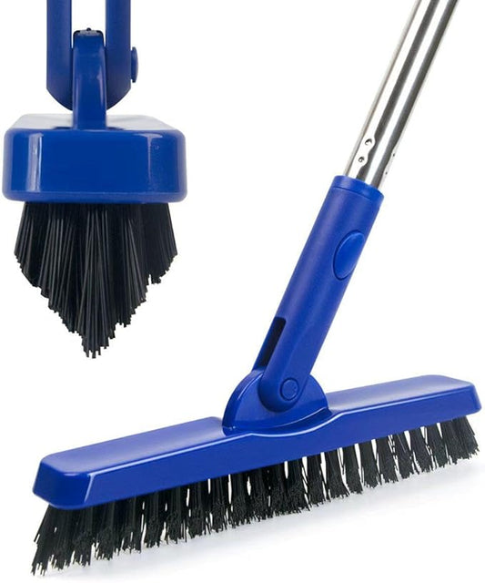 CELOX Heavy Duty Long Handle Scrub Brush, Tile Scrub Brush with Long Handle Stiff Bristles for Cleaning (Blue)