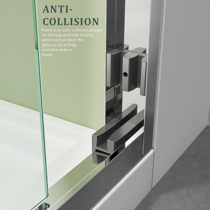 Chrome Shower Glass Door,56-60 x 72 inch Bathroom Sliding Door with 1/4'' Clear Tempered Glass,Double Sliding Shower Doors for Walk-in Shower,Semi-Frameless Shower Door