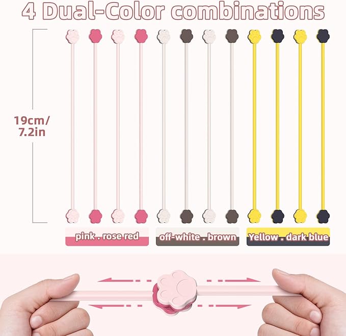 Cute Dog Paw Magnetic Cable Ties (24 Pack, 7.28 In) silicone cable ties reusable,Strong magnetic adsorption,Great for Bundlingand Organizing, Holding Stuff Book Markers, Fridge Magnets (Multicolor)