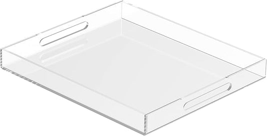 Acrylic Tray 20x16 with Cut Handles - Spill Proof Decorative Tray is an Ideal Countertop Organizer for Living Rooms, Ottoman Coffee Tables, Offices, Kitchens & Serving Guests