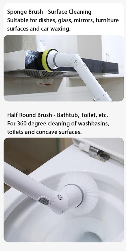 Cordless Cleaning Brush, 6 Replaceable Scrubber Heads & 2 Adjustable Speeds Electric Spin Scrubber Brush, Power Shower Scrubber with Long Handle Bathroom