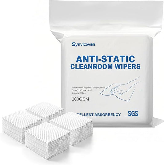 Anti-Static Microfiber Wipes 4"x4"(400 Pcs,Class 100, 200GSM) Lint Free Cloths Reusable Special ESD protection design is suitable for protecting sensitive electronic components and tools