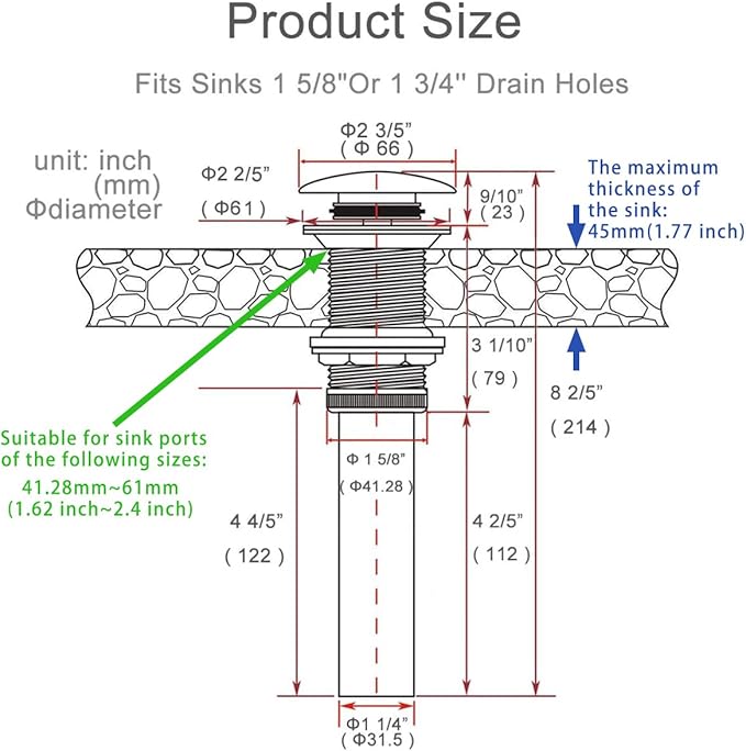 Pop Up Drain Assembly Brushed Nickel,Bathroom Sink Drain with Removable Brass Strainer Basket Without Overflow Vessel Basin Sink Drain Stopper,83606BN.