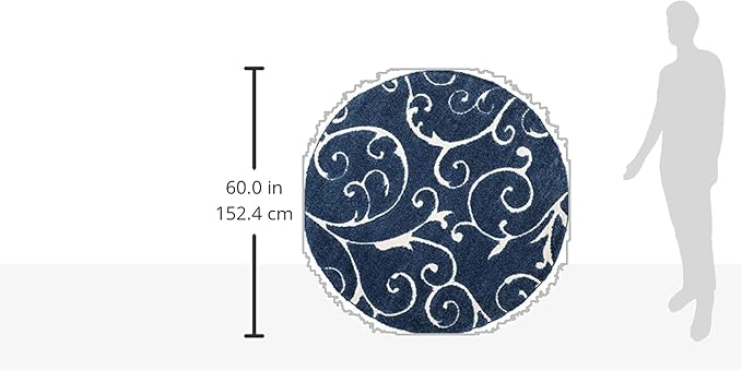 SAFAVIEH Florida Shag Collection Area Rug - 5' Round, Dark Blue & Cream, Scroll Design, Non-Shedding & Easy to Clean, High-Low Plush Pile, Ideal for Living Room, Bedroom, Dining Space (SG455-6511)