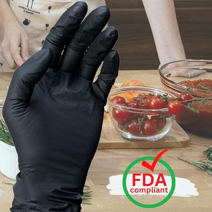 PackagingSuppliesByMail PSBM Industrial Nitrile Extra Thick Disposable Gloves, Black, Textured Fingertips