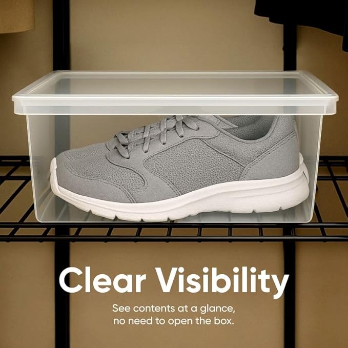 Superio Shoe Box Modern Storage Container 4 Pack - 6.5 Quart/6 Liter, Stackable Plastic Shoe Box Organizer (13.5"L x 8.35"W x 5.2"H)