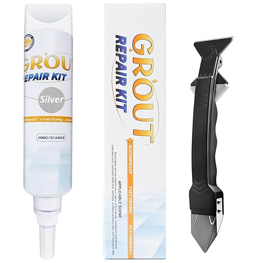 Tile Grout Repair Kit, Grout Filler Paste with Silicone Trowel Scraper, 17.64oz, Waterproof