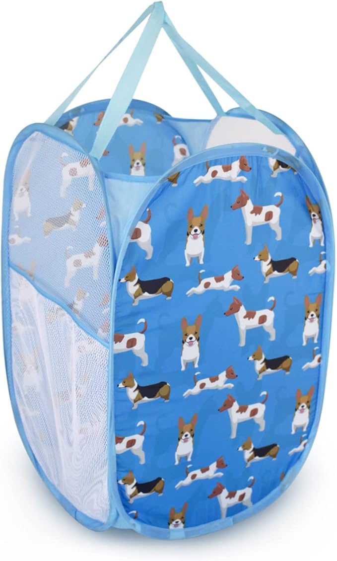 Cute Foldable Laundry Toys Tidy Clothes Socks Basket Storage Bag (Blue Little Dog)