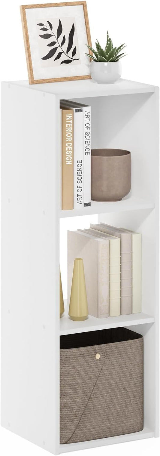 Furinno PELLI Book Shelf, 3 Cube Bookshelf with Open Back & Closed Back Cubes, 3 x 1 Storage Organizer Cabinet, 11.6" x 12.2" x 35.9", for Living Room, Bedroom, Home Office, White