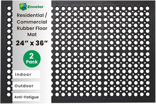 Envelor Anti Fatigue Mat 2 Pack Rubber Floor Mats Door Mat Non Slip Drainage Mat for Entryway, Kitchen, Restaurant, Garage, Heavy Duty Use Doormat, Commercial Floor Mat Industrial 24 x 36 Inches