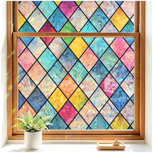 Haton Stained Glass Window Film, Rainbow Lattice Stickers - Image 2