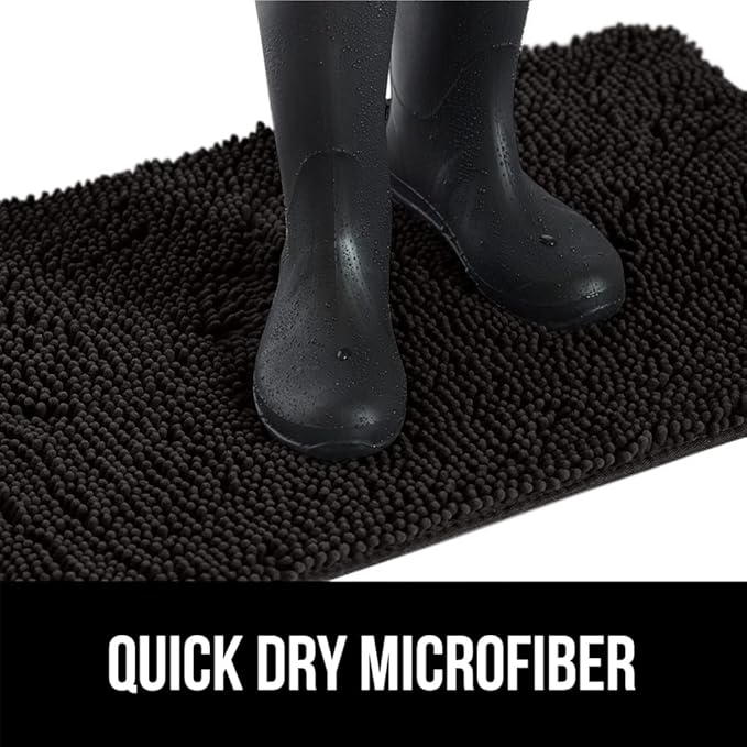 GORILLA GRIP SoakSTOPPER Dog Door Mat, 30x20 Machine Washable Rug Absorbent Doormat Captures Moisture Mud Dirt, Quick Dry Soft Chenille Entryway Rugs Indoor Entrance Mats for Dog Paws, Black