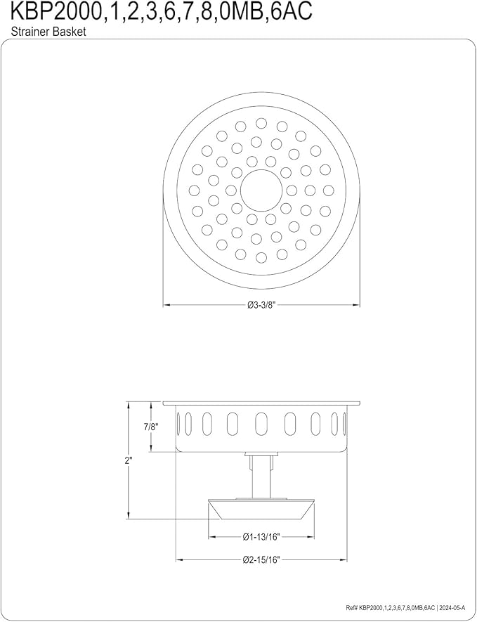 Kingston Brass KBP2006 Made to Match Kitchen Sink Basket Strainer, Polished Nickel
