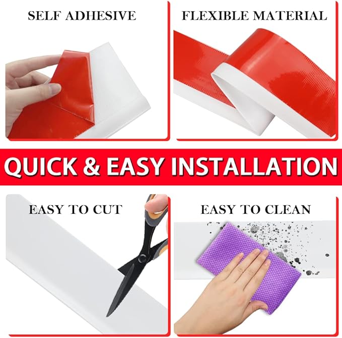 FONUNO Vinyl Wall Base Baseboard Molding Trim 4" Flexible Self Adhesive Rubber Wall Base Moulding Trim Peel and Stick Design, 4 Inch x 40 Feet, White
