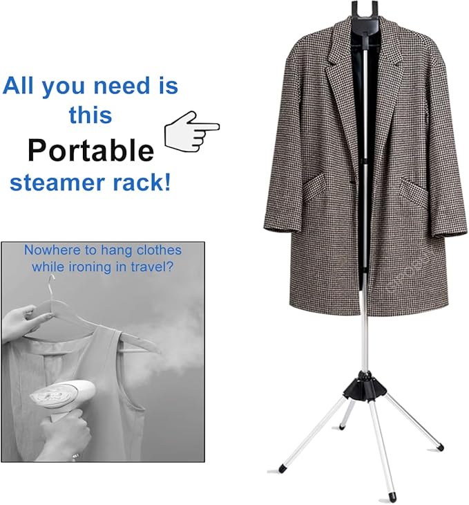 Portable Steamer Stand for Clothes, Steamer Rack Steam Iron Stand for Steaming Clothes, Travel Garment Hanger Steaming Rack, Handheld Steamers Clothing Rack for RV, Home, Hotel (Black)