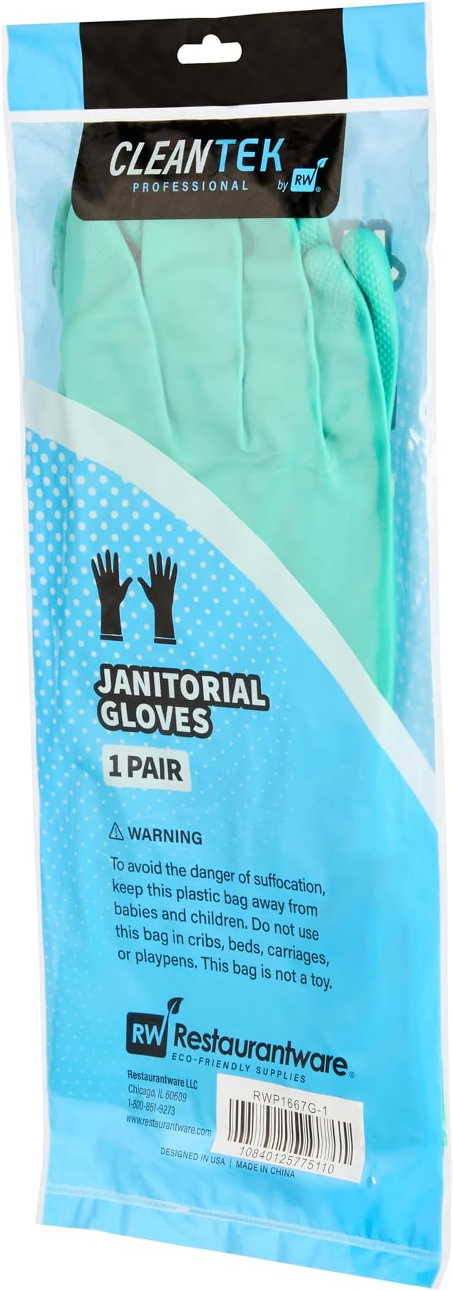Restaurantware Green Cleaning Gloves 10 Pairs 15 Mil Thick Extra Large Heavy-Duty Nitrile Gloves With Long Cuff No-Latex Flock Lining For Use In Hospitals, Commercial Kitchens and Households