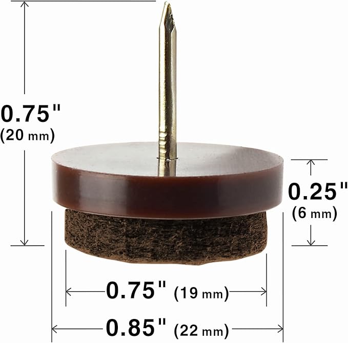 Nail-on Felt Pads X-PROTECTOR 40 PCS - 0.85" Felt Furniture Pads - Brown Chair Leg Floor Protectors - Nail in Furniture Pads for Furniture Legs - The Best Felt Chair Pads for Hardwood Floors (22mm)!