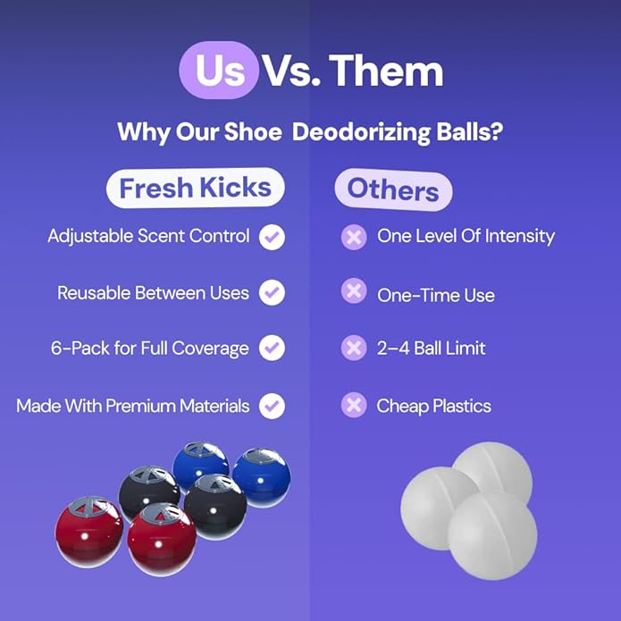 Foul Ballz Shoe Deodorizer Balls – 6 Pack – Eliminate Smelly Shoes Fast – Strong Sneaker Odor Fighter – Long-Lasting Shoe Freshener Inserts for Gym Bags, Lockers, Closets & Sports Gear