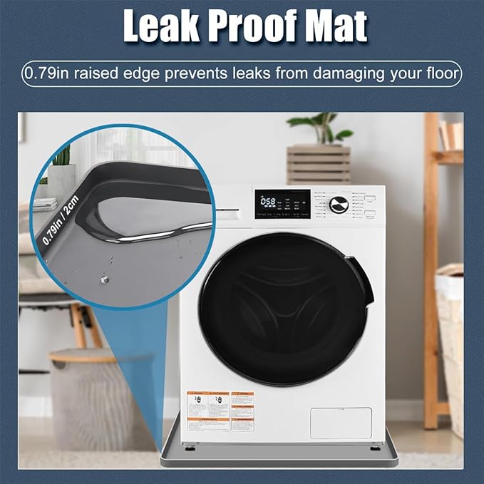 Washing Machine Pan Washer Drain Pan Silicone Mat, Washer Tray Soft Bottom Pad Under Dryer Drip Pan Floor Protector, 27x27 Inch Non-Slip Leak Pan Anti-Vibration Waterproof Washer Drip Tray (gray)