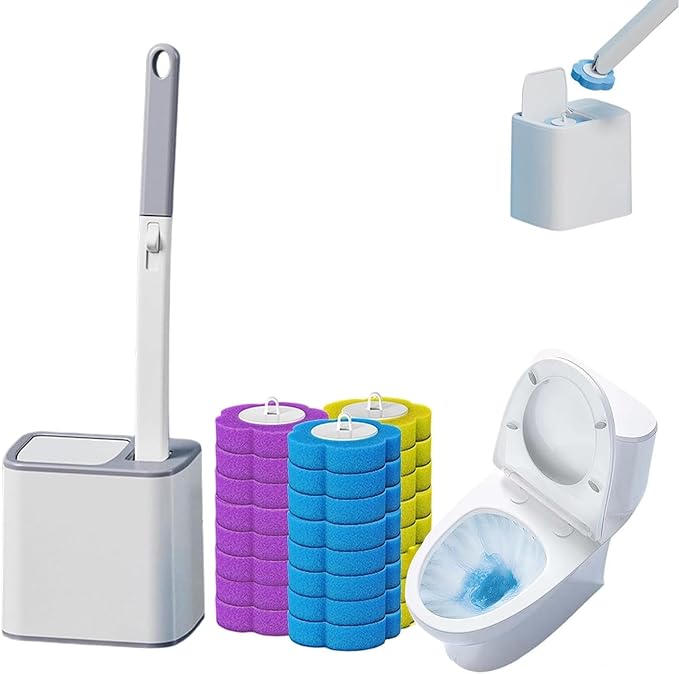 Disposable Toilet Brush Set, 24 Refills Extended Handle for Deep Cleaning and Hygienic Bathroom Maintenance, Gray