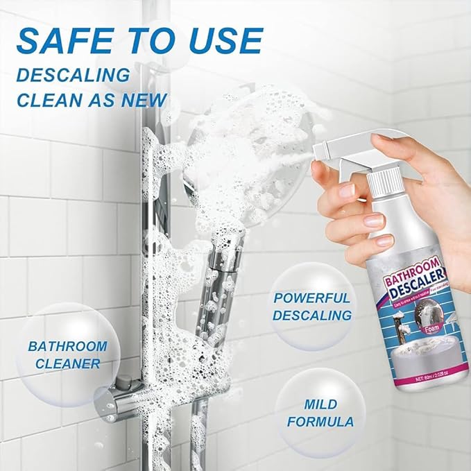 Bathroom Descaler Foam Cleaner, 2025 New Powerful Bathroom Descaler Foam Cleaner Spray, All Purpose Rinse Cleaning Foams for Shower Room, Glass, Sink, Toilet, Bathtub (2)