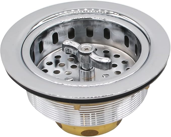 Westbrass D2155-26 Wing Nut Style Large Kitchen Basket Strainer with Waste Disposal Flange and Stopper, Polished Chrome