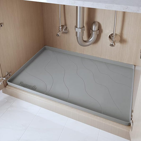 Heavy Duty Silicone Under Sink Mats for Kitchen Waterproof 40" x 19", Extra Thick Under Sink Rubber Mat Drip Tray, Raised Edge Under Sink Liner,Prevent Drips, Leaks, Spills,Grey